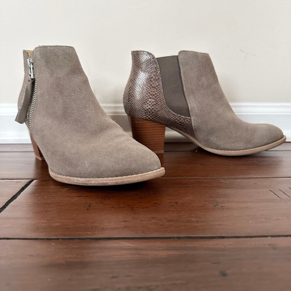 Vionic Anne Womens 8.5 Leather Suede Ankle Bootie Faux Snakeskin Block Heel